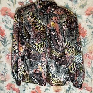 Vintage Notations Pink and Yellow Patterned Blouse